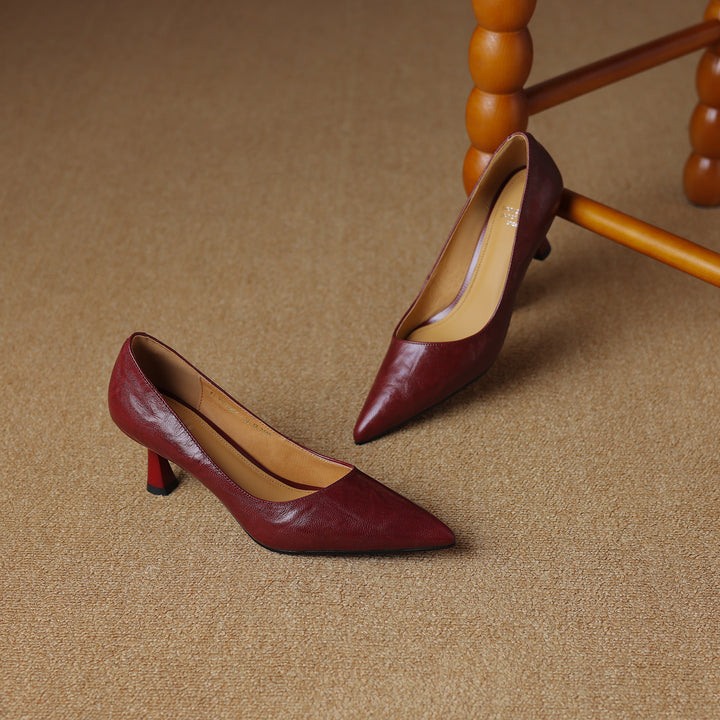 Womens Handmade Sheepskin Pointed Toe Kitten Heel Pumps