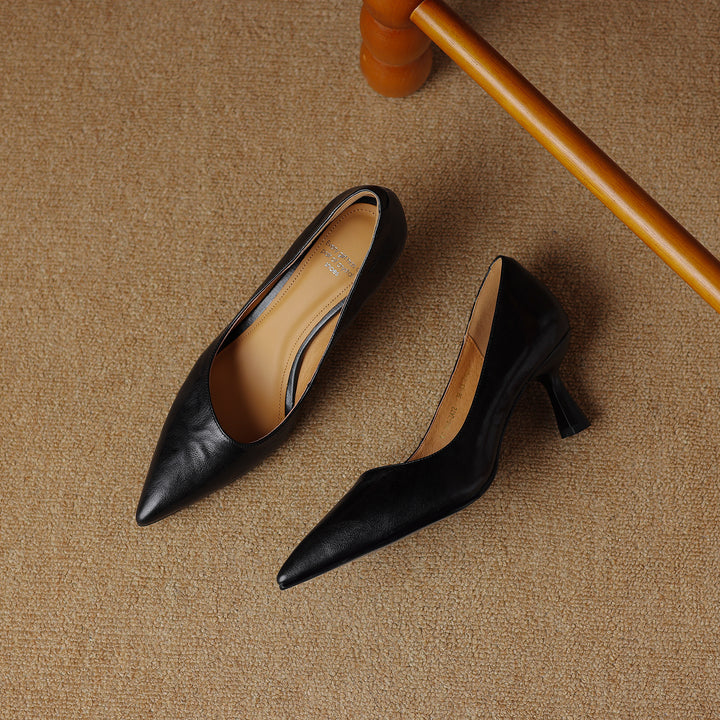 Womens Handmade Sheepskin Pointed Toe Kitten Heel Pumps