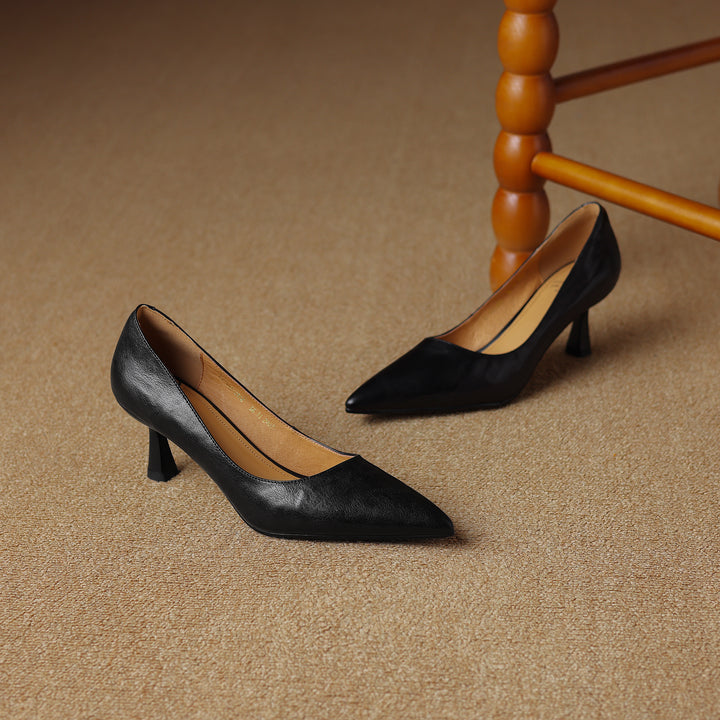 Womens Handmade Sheepskin Pointed Toe Kitten Heel Pumps