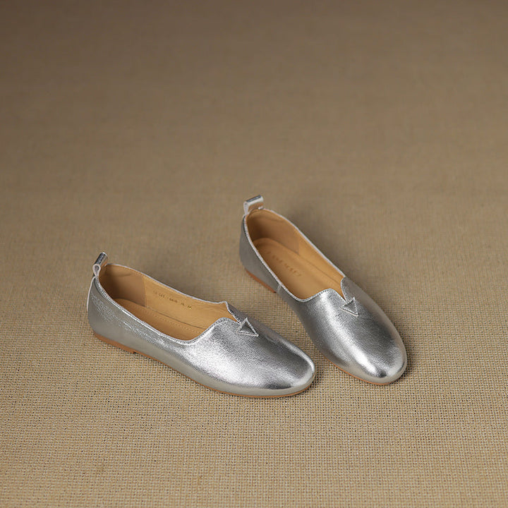 Women's Leather Round toe Soft-Sole Slip-On Flats