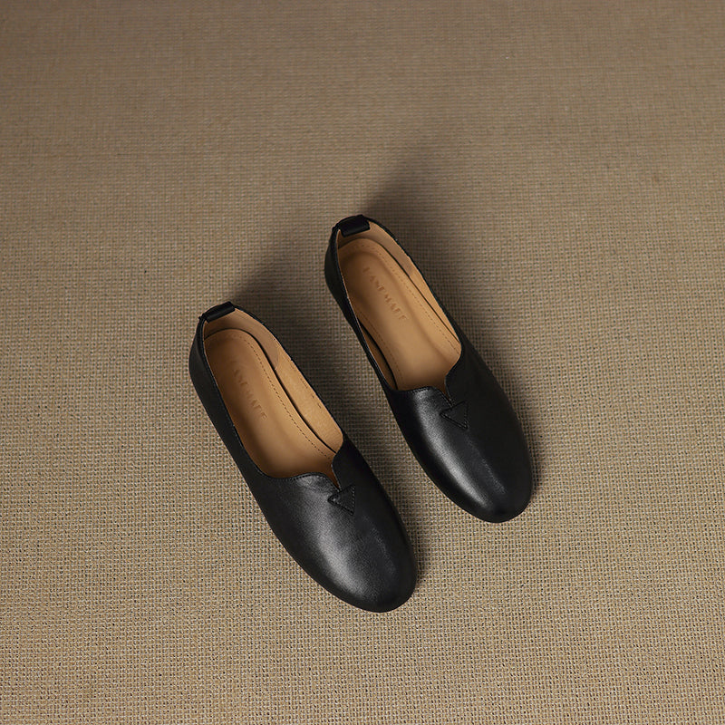 Women's Leather Round toe Soft-Sole Slip-On Flats