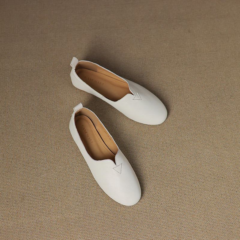 Women's Leather Round toe Soft-Sole Slip-On Flats