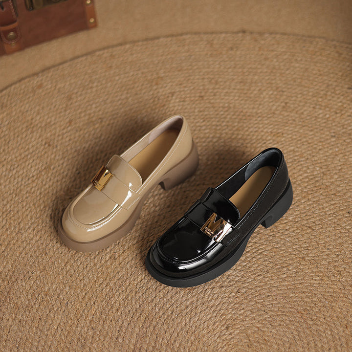 Women's Leather Classic Metal Decoration Block Heel Mid Heel Loafers