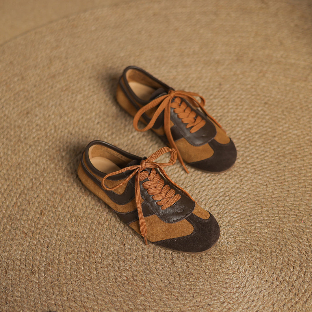 Women's Flat Cow Suede Lace-Up Soft Comfortable German Army Trainers