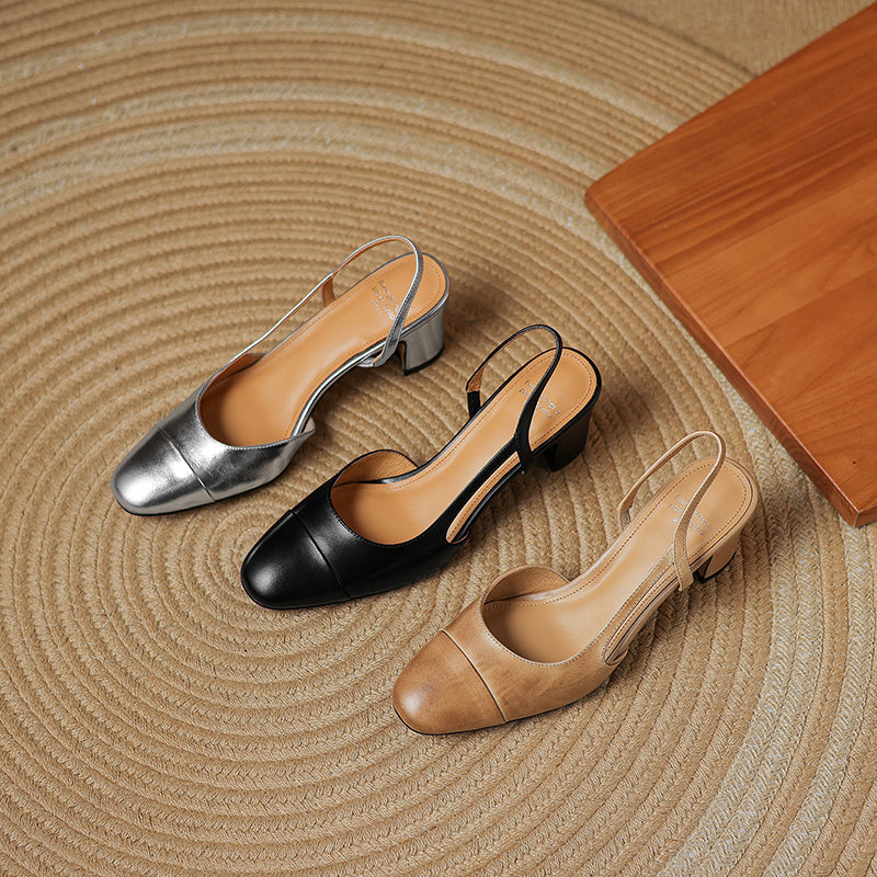 Women's Handmade Genuine Leather Vintage Closed Toe Round Toe High Heeled Sandals