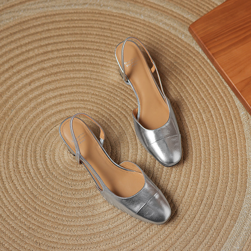 Women's Handmade Genuine Leather Vintage Closed Toe Round Toe High Heeled Sandals