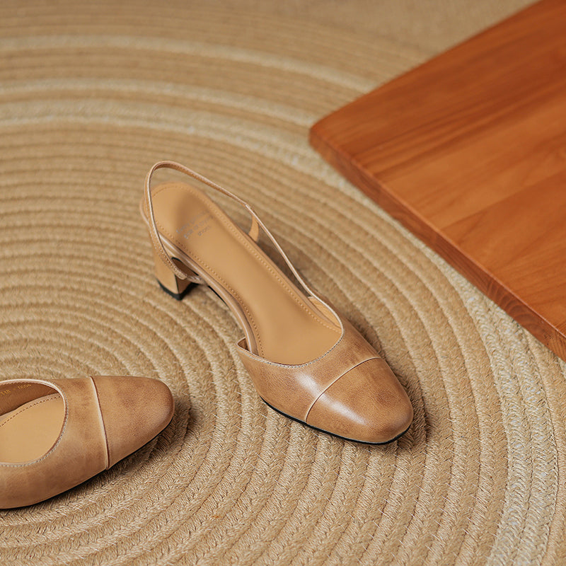 Women's Handmade Genuine Leather Vintage Closed Toe Round Toe High Heeled Sandals