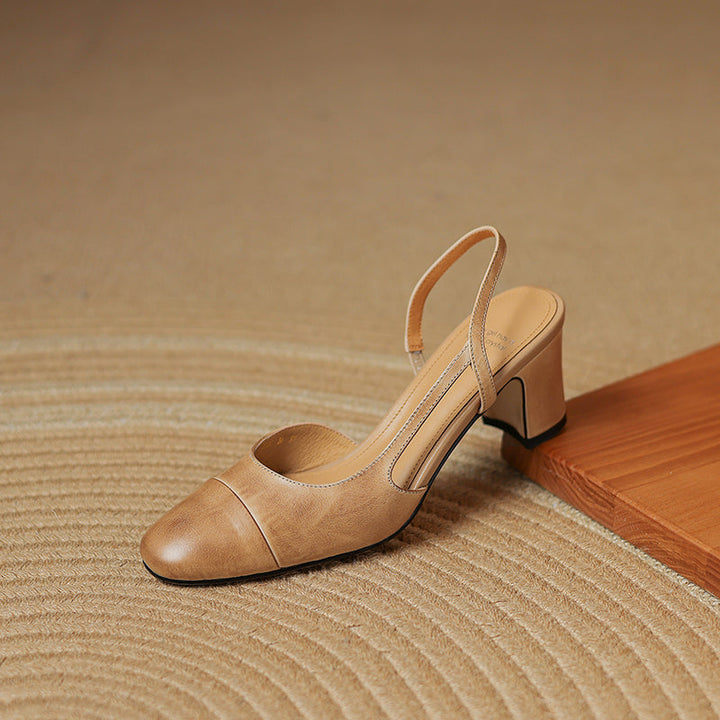 Women's Handmade Genuine Leather Vintage Closed Toe Round Toe High Heeled Sandals