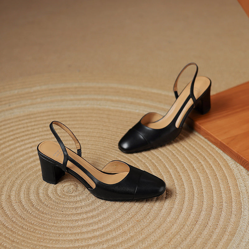 Women's Handmade Genuine Leather Vintage Closed Toe Round Toe High Heeled Sandals