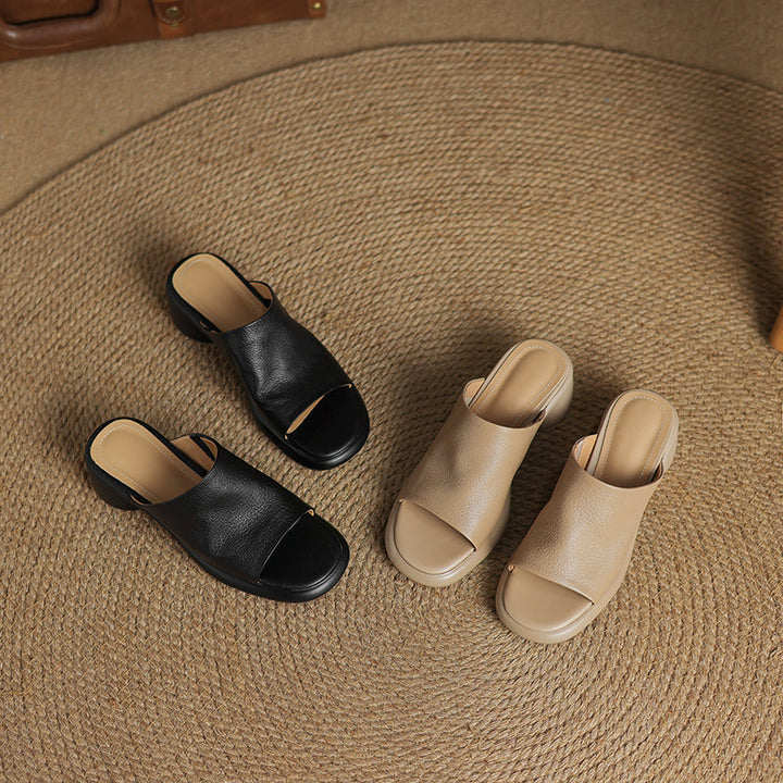 Women's Handmade Soft Sheepskin Summer Heeled Mule Slippers