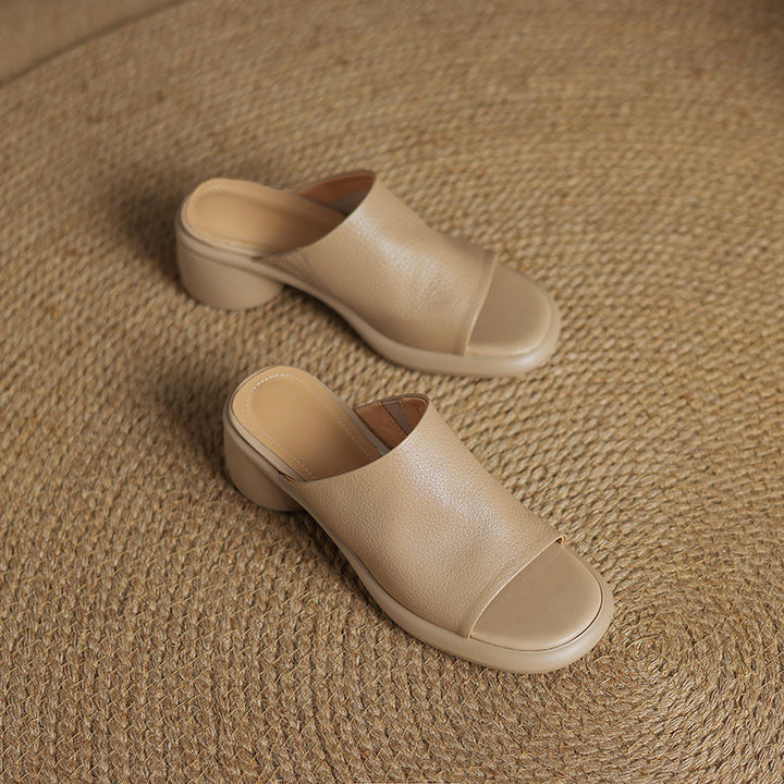 Women's Handmade Soft Sheepskin Summer Heeled Mule Slippers