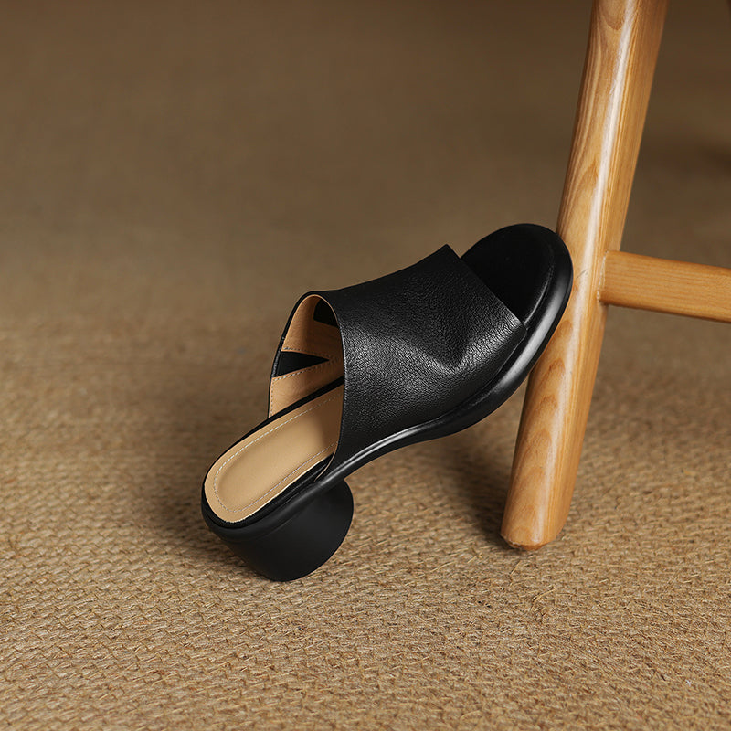 Women's Handmade Soft Sheepskin Summer Heeled Mule Slippers