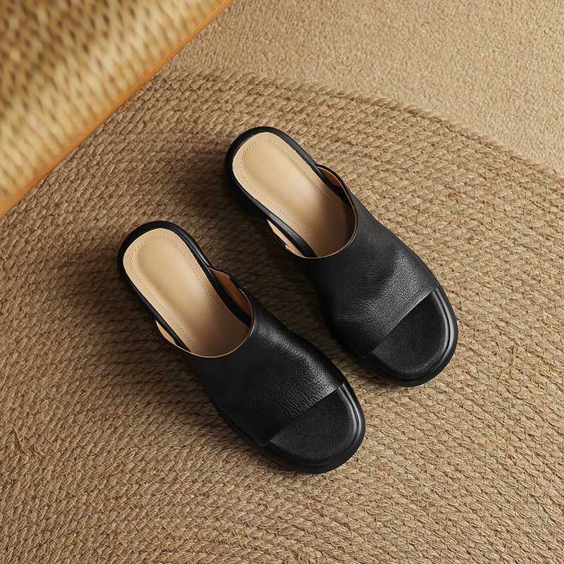Women's Handmade Soft Sheepskin Summer Heeled Mule Slippers