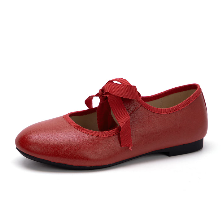 Women's Luxury Lambskin Ballet Flats - Silky Ribbon Lace-up