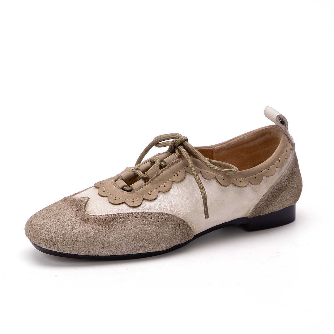 Women's Premium Lambskin Leather Oxford Flats - Vintage Brogue Ballet Shoes, Lace-up Comfort Loafers