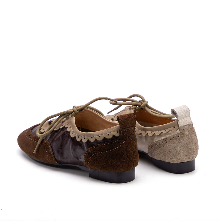 Women's Premium Lambskin Leather Oxford Flats - Vintage Brogue Ballet Shoes, Lace-up Comfort Loafers