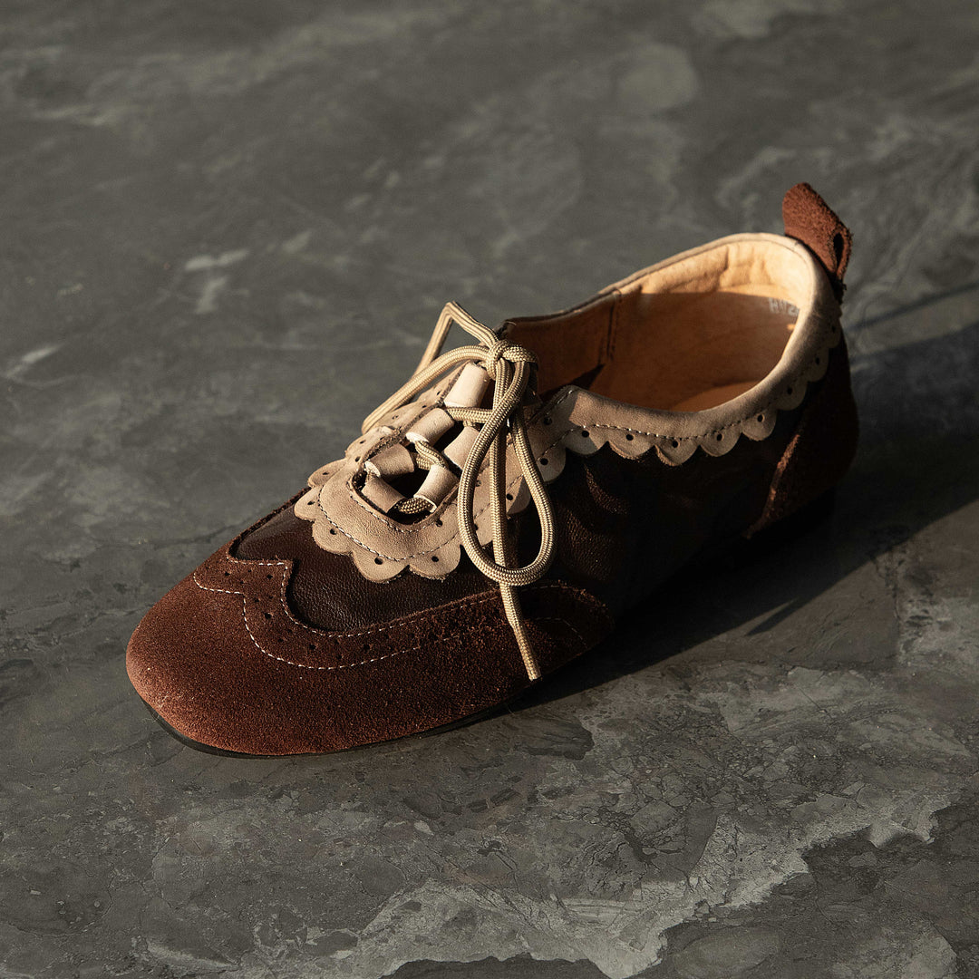 Women's Premium Lambskin Leather Oxford Flats - Vintage Brogue Ballet Shoes, Lace-up Comfort Loafers
