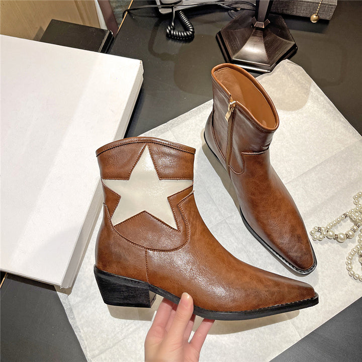 Handmade Star Cowboy Western Boots With Zipper