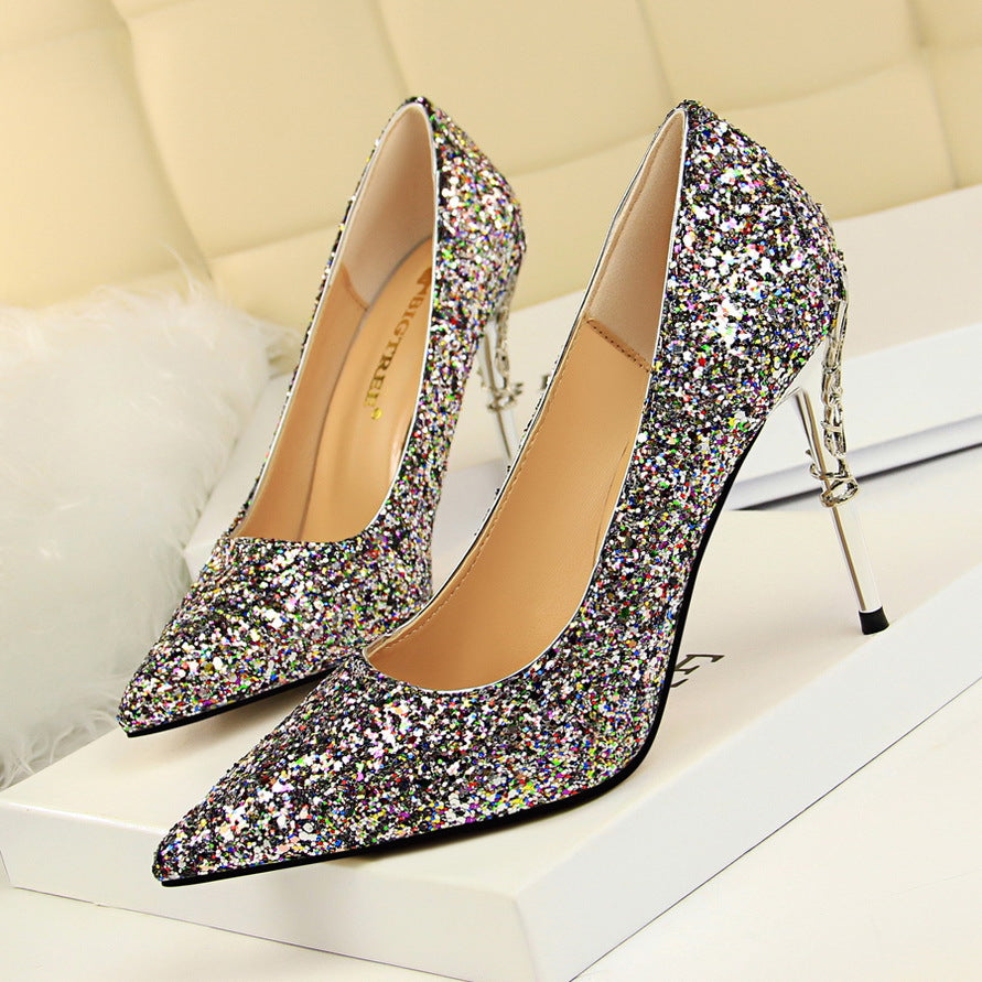 Womens Sequins High Heels Bridal Wedding Prom Homecoming Shoes