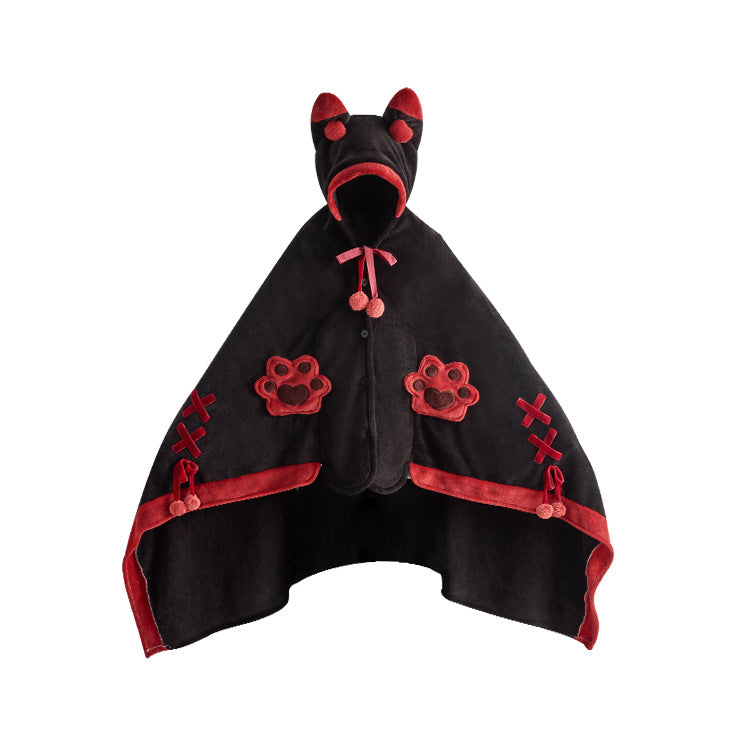 Japanese Kawaii Cartoon Fox Paw Plush Hooded Blanket