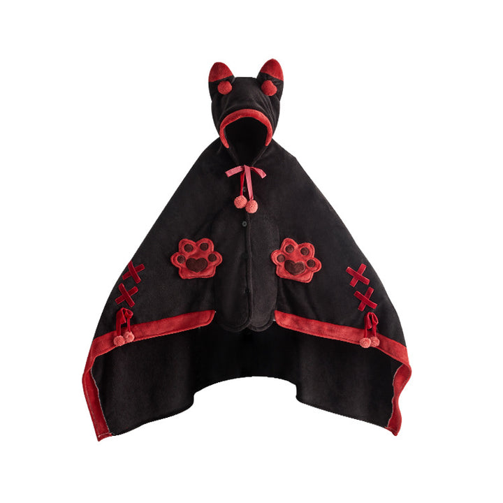 Japanese Kawaii Cartoon Fox Paw Plush Hooded Blanket