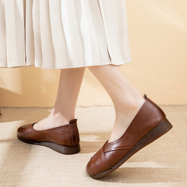 Women's Genuine Leather Flats Retro Walking Loafers