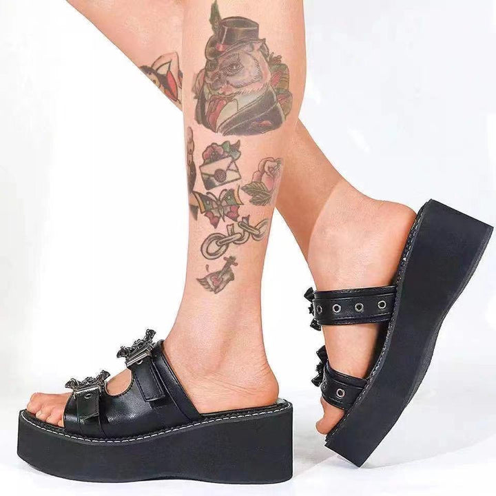 Womens Platform Wedge Summer Shoes Bat Punk Slippers