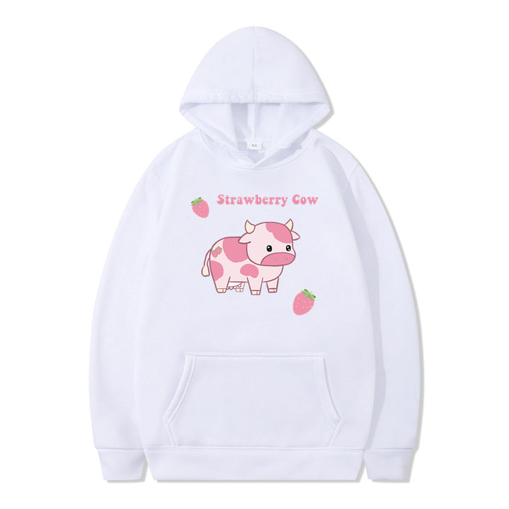 Cute Strawberry Cow Sweater for Women Men Hoodie for Teens Couple's Clothes
