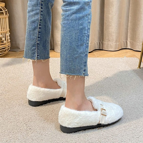 Womens Warm Soft Plush Fur Winter Loafers Shoes