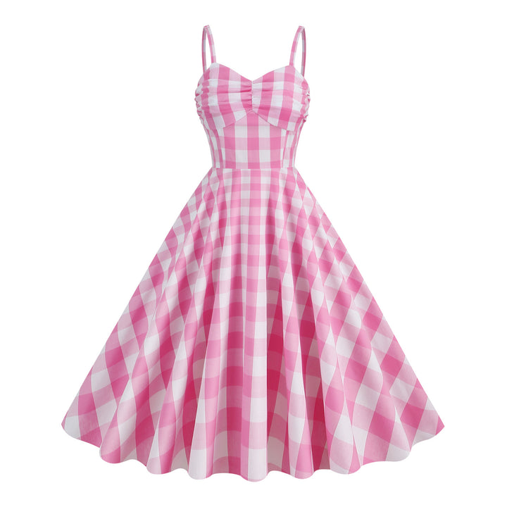 Spaghetti Straps Plaid 1950s Dress