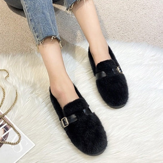 Womens Warm Soft Plush Fur Winter Loafers Shoes