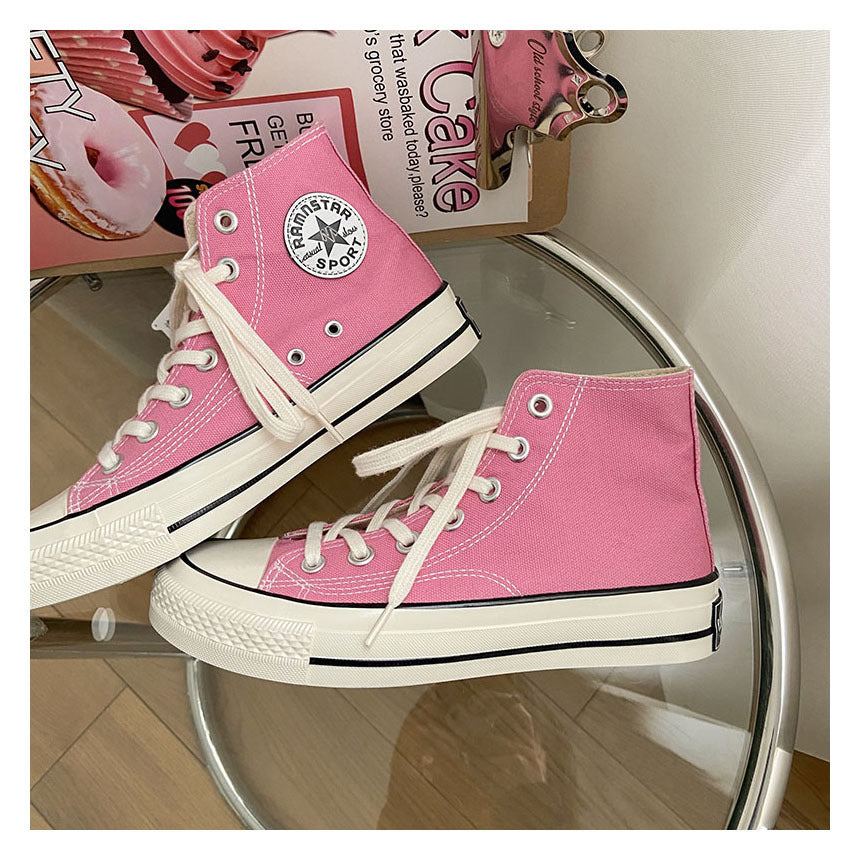 Pink Lace-up Canvas High-top Shoes