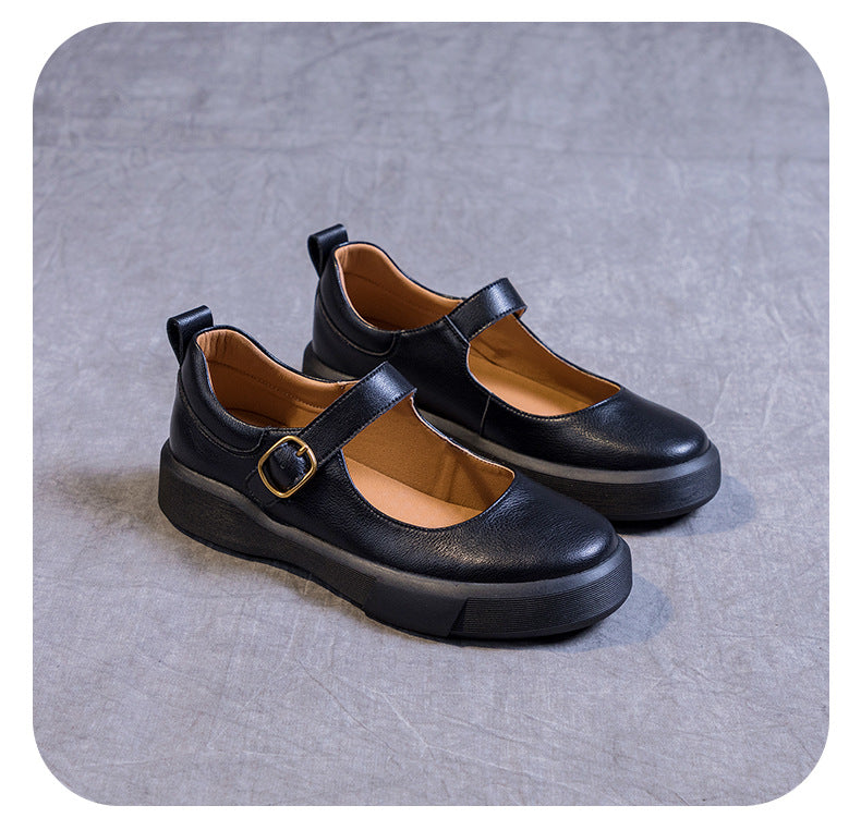 Women's Vintage Black/Brown Mary Jane Flats Leather Dress Shoes