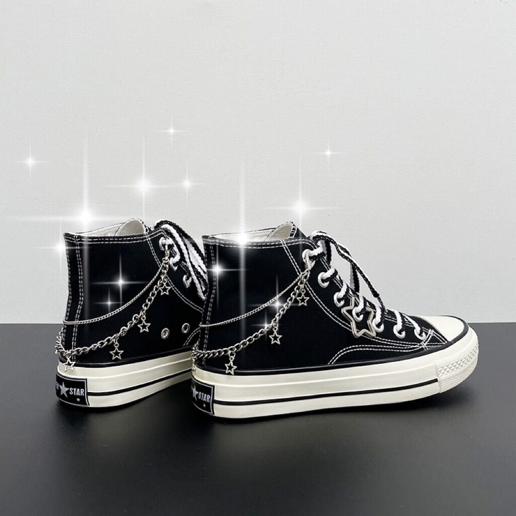 Womens Mens Students Star Chain High Top Canvas Sneakers – ubekeen