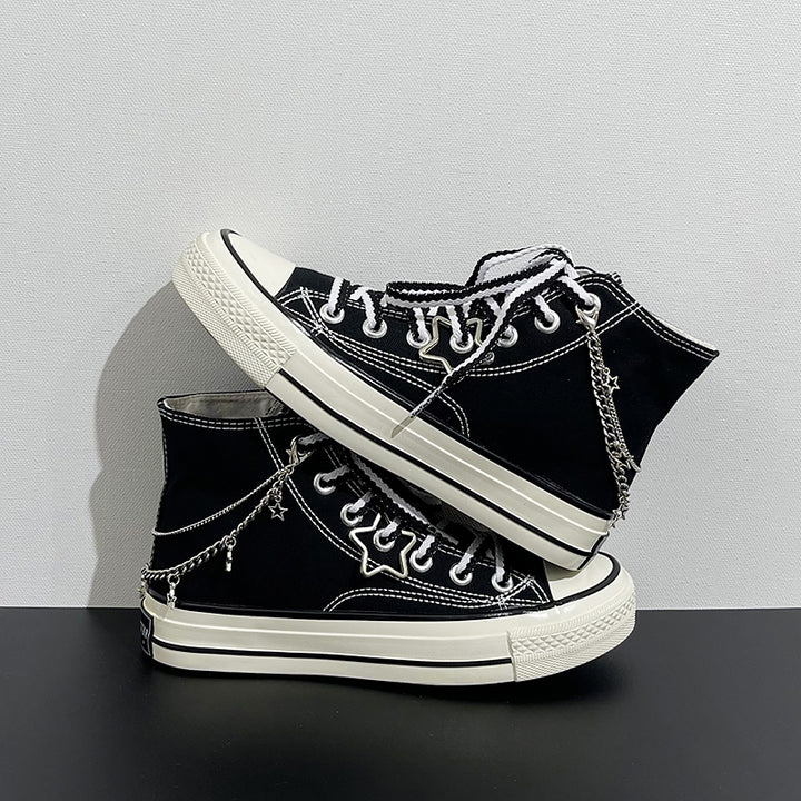 Womens Mens Students Star Chain High Top Canvas Sneakers