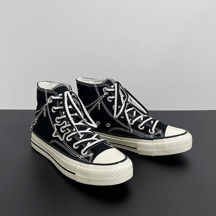 Womens Mens Students Star Chain High Top Canvas Sneakers
