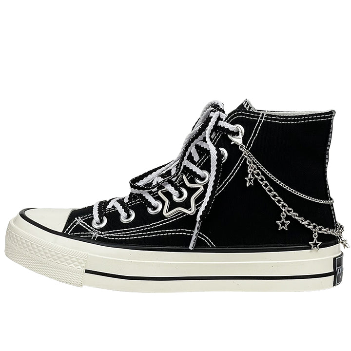 Womens Mens Students Star Chain High Top Canvas Sneakers