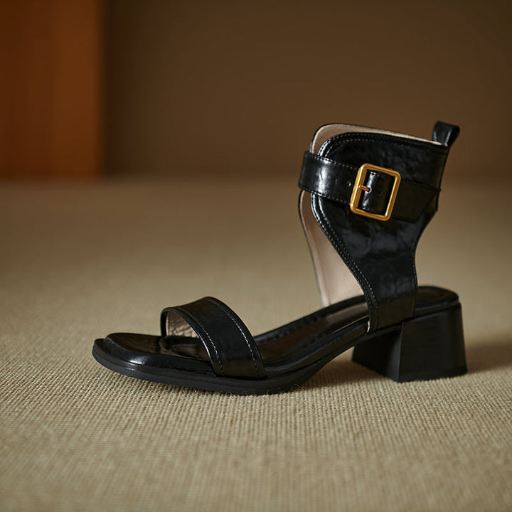 Women's Handmade Leather Block Heel Open Toe High Top Sandals