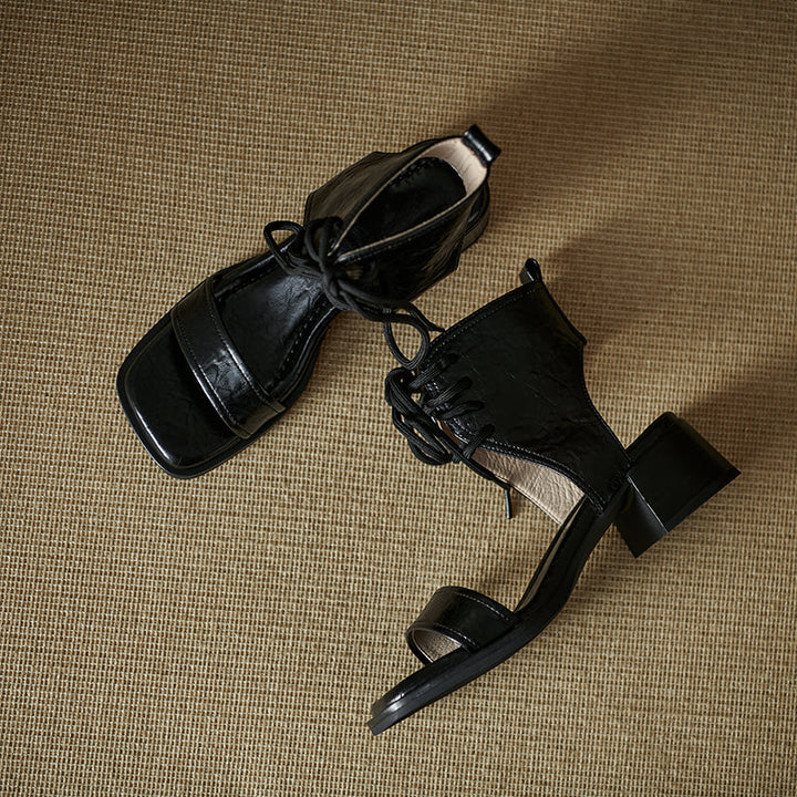 Women's Gladiator Style Leather Vintage Open Toe High Top Lace Up Sandals