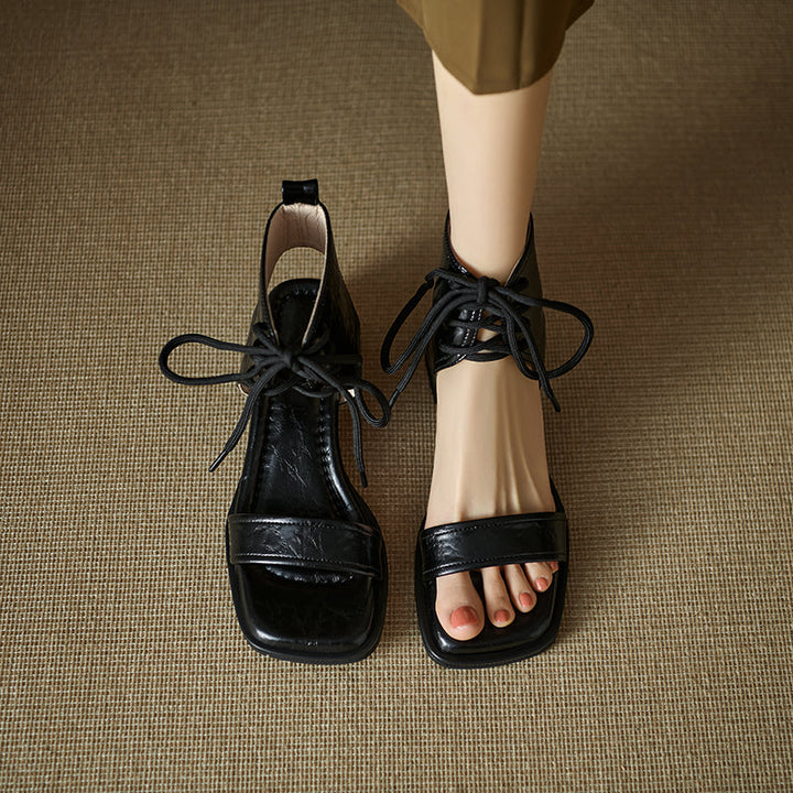 Women's Gladiator Style Leather Vintage Open Toe High Top Lace Up Sandals