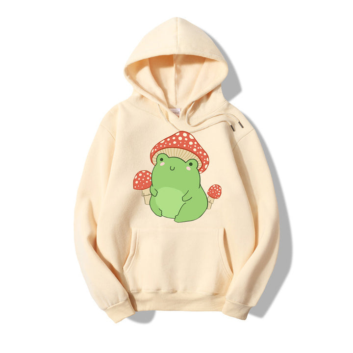 Cute Frog Sweater for Women, Kawaii Mushroom Hoodie for Teens, Hooded Clothes