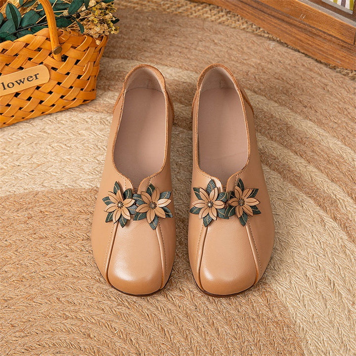 Wedges Flat Flower Vintage Leather Soft Sole Slip Women's Shoes