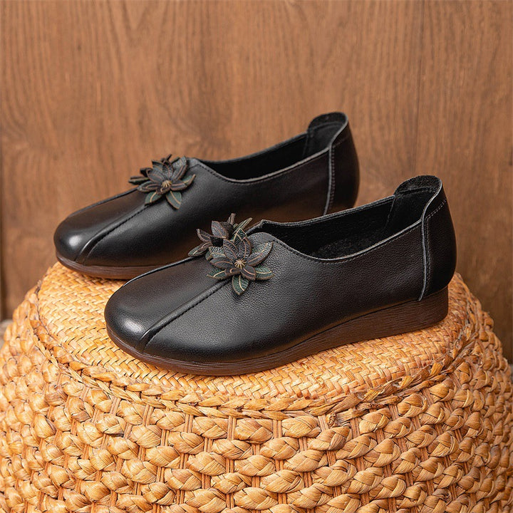Wedges Flat Flower Vintage Leather Soft Sole Slip Women's Shoes