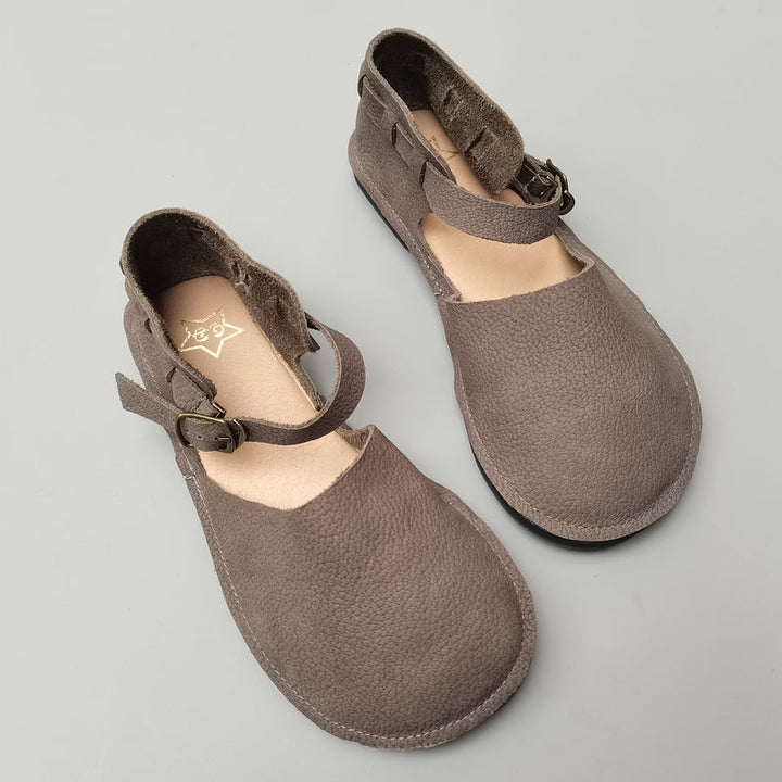 Handmade Genuine Leather Big Toe Box Sandals Ankle Strap Women's Shoes
