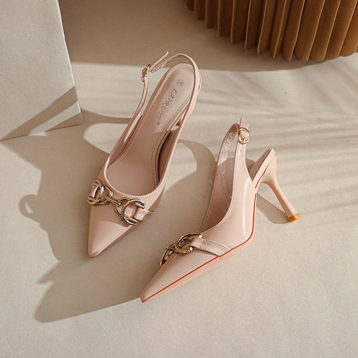 Women's Pointed Toe Metal Buckle Decoration Fine High Heeled Sandals