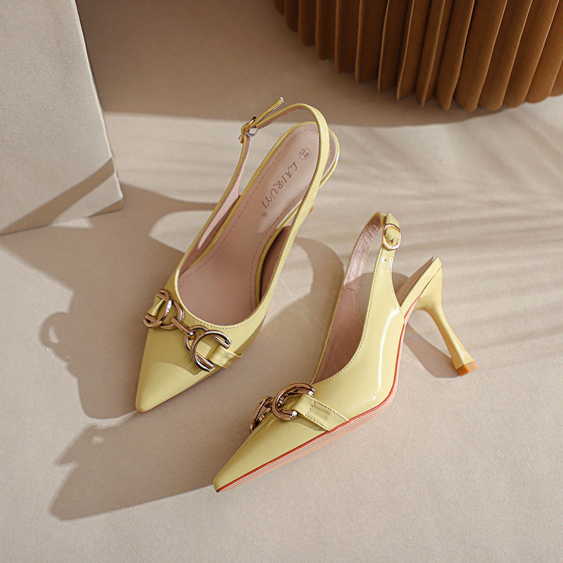 Women's Pointed Toe Metal Buckle Decoration Fine High Heeled Sandals
