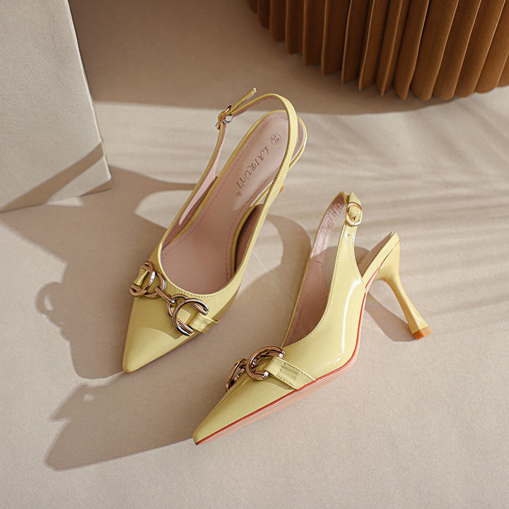 Women's Pointed Toe Metal Buckle Decoration Fine High Heeled Sandals