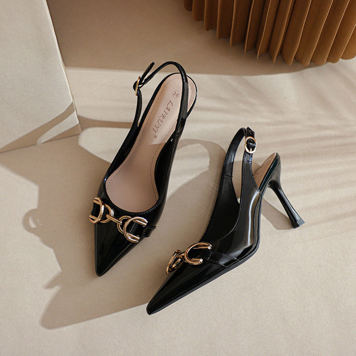 Women's Pointed Toe Metal Buckle Decoration Fine High Heeled Sandals