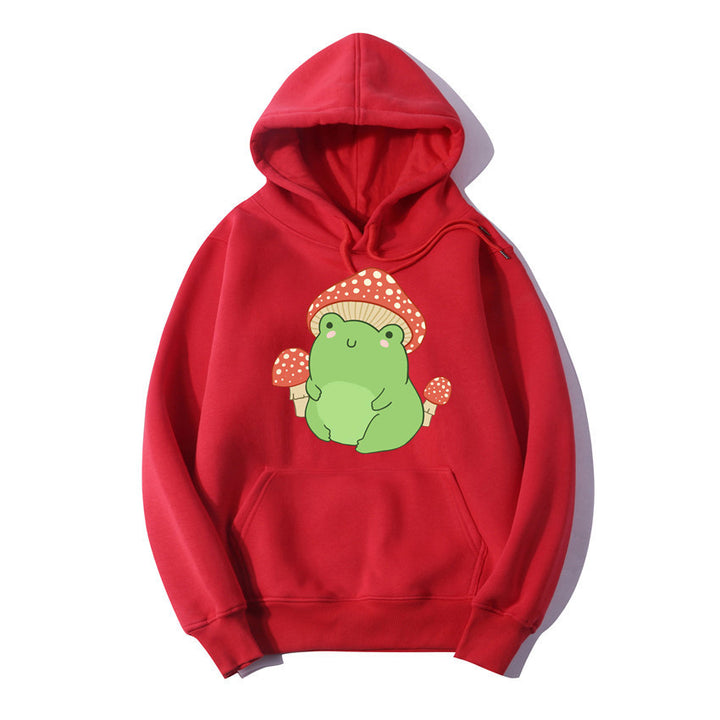 Cute Frog Sweater for Women, Kawaii Mushroom Hoodie for Teens, Hooded Clothes