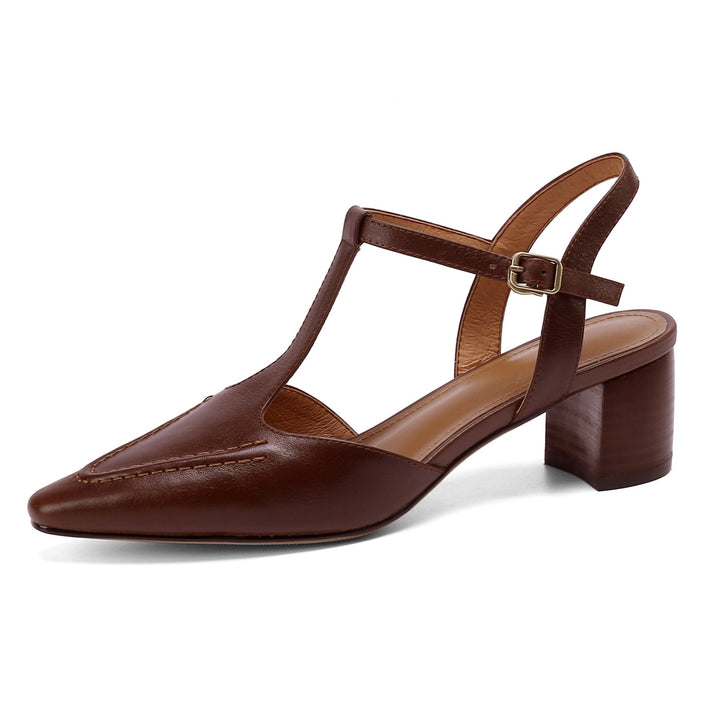 Womens Designer T Strap Leather Pumps Heels